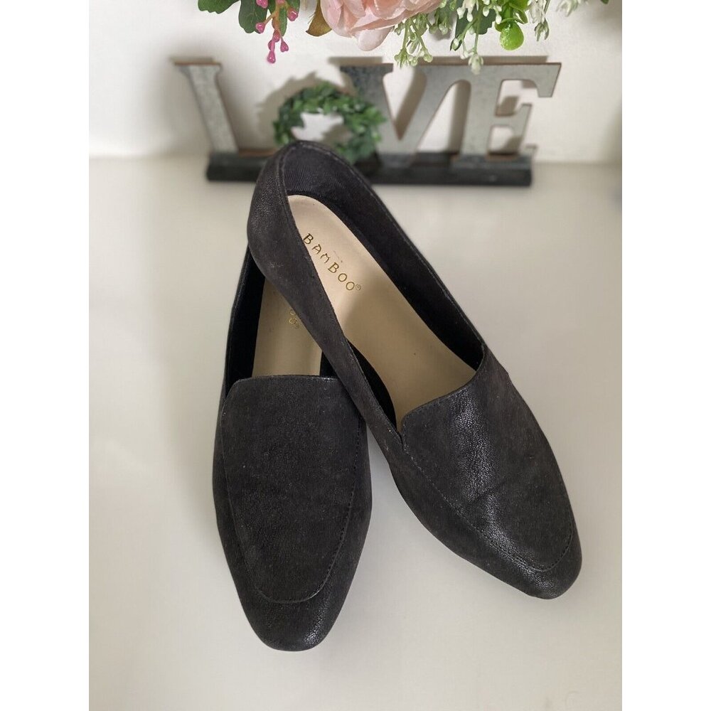 Bamboo Womens Purist 05 Black Faux Leather Flat Slip On Loafer Shoes Size 9 NWOT